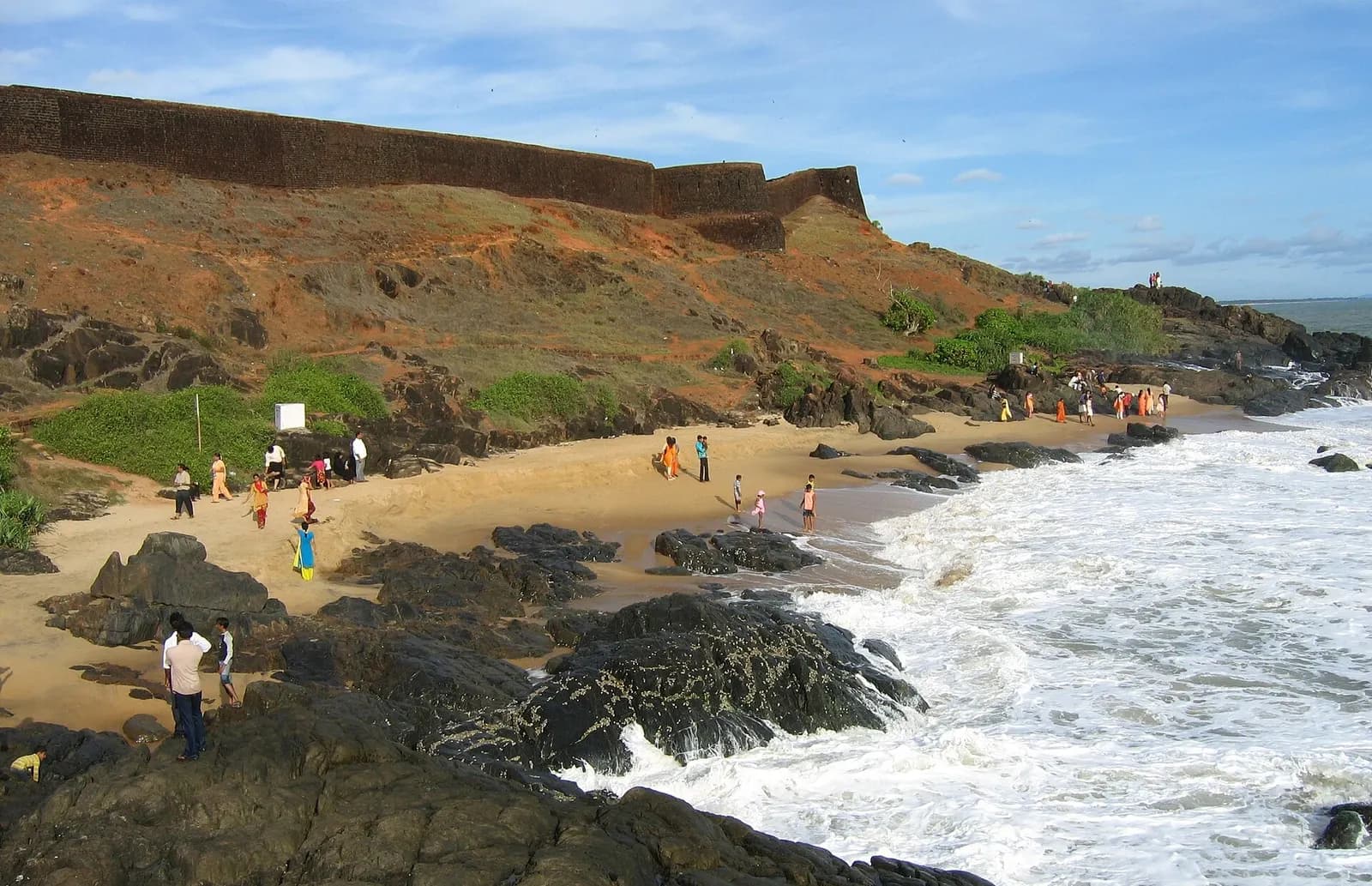 The laterite ramparts and observation tower of Bekal Fort on the Kerala coast