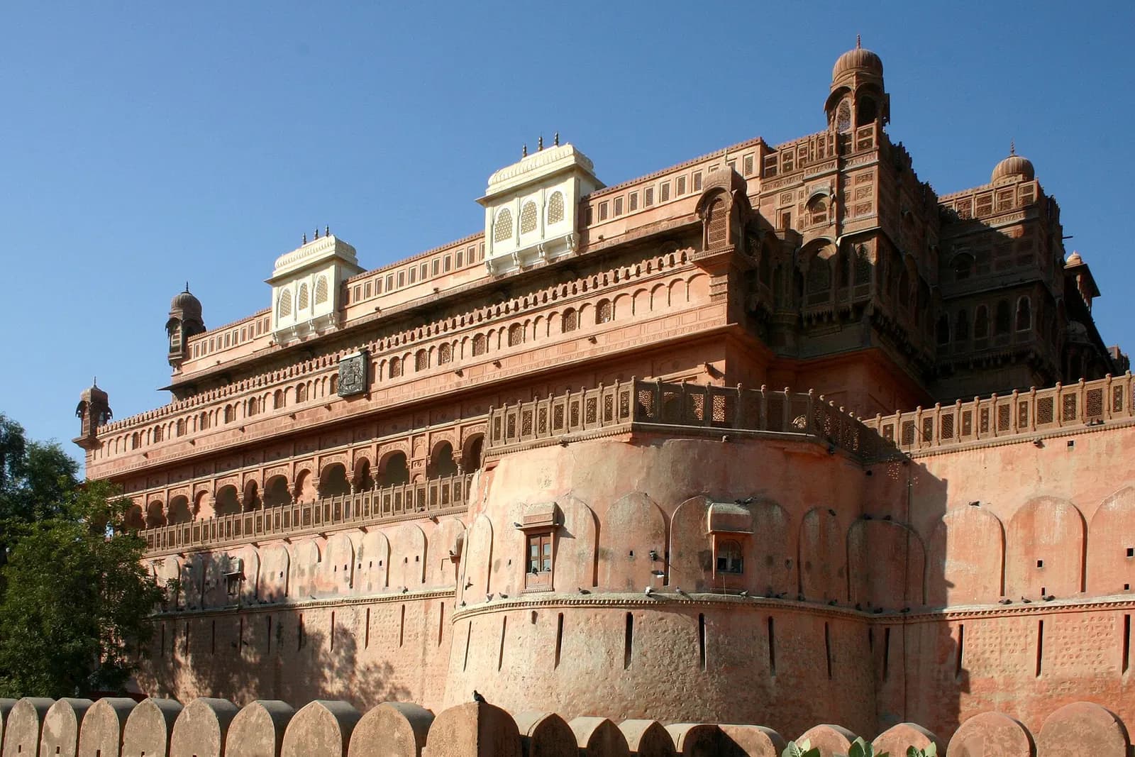Junagarh Fort in Bikaner with its red sandstone ramparts and carved balconies