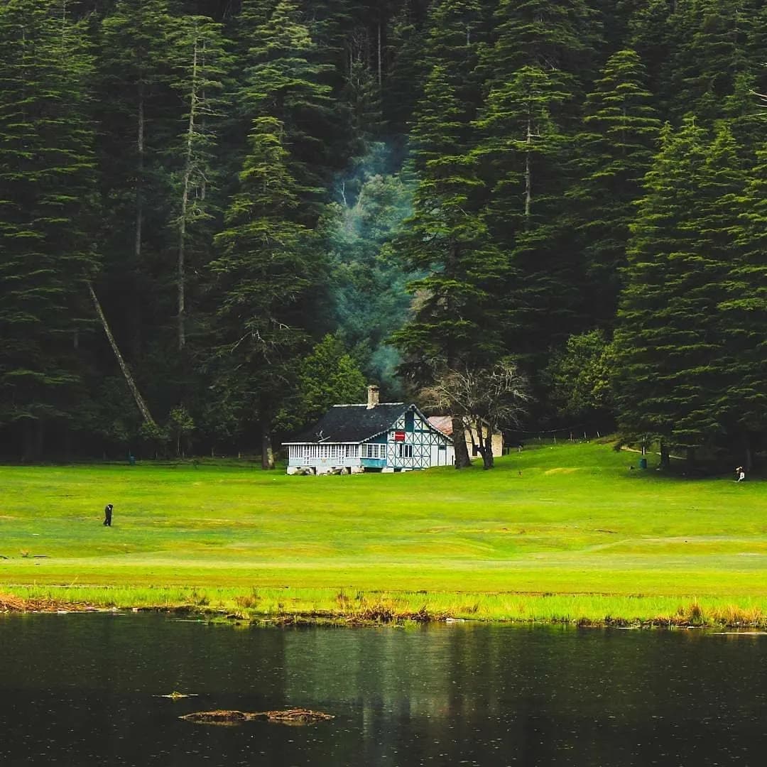 Khajjiar meadow with its small lake ringed by deodar forest near Dalhousie