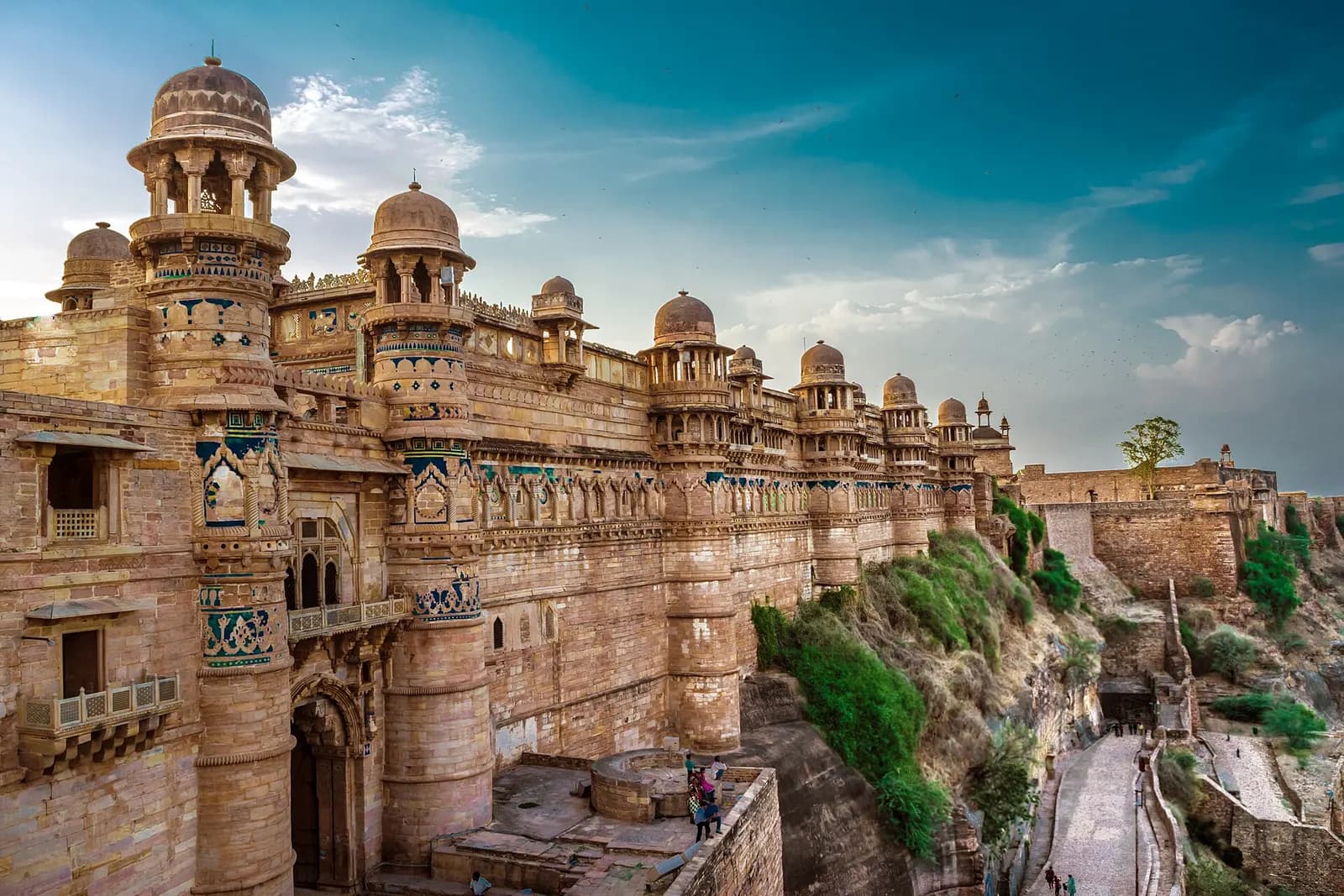 The Man Mandir palace of Gwalior Fort with its blue-tiled walls and round bastions