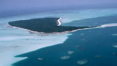 The calm lagoon and palm-lined shore of Kavaratti, the capital of Lakshadweep