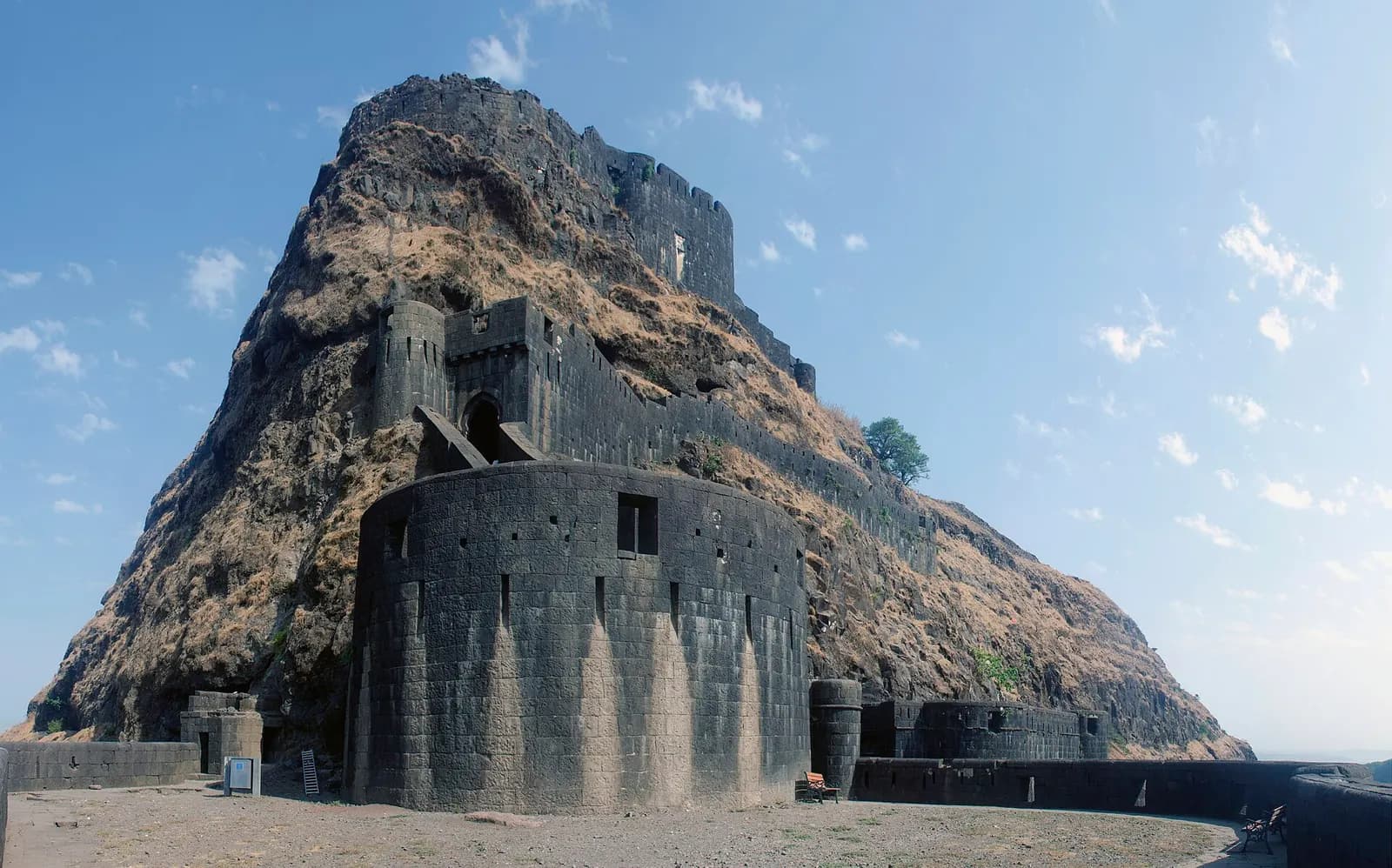 The stone bastions of Lohagad fort on the Sahyadri ridge above Lonavala
