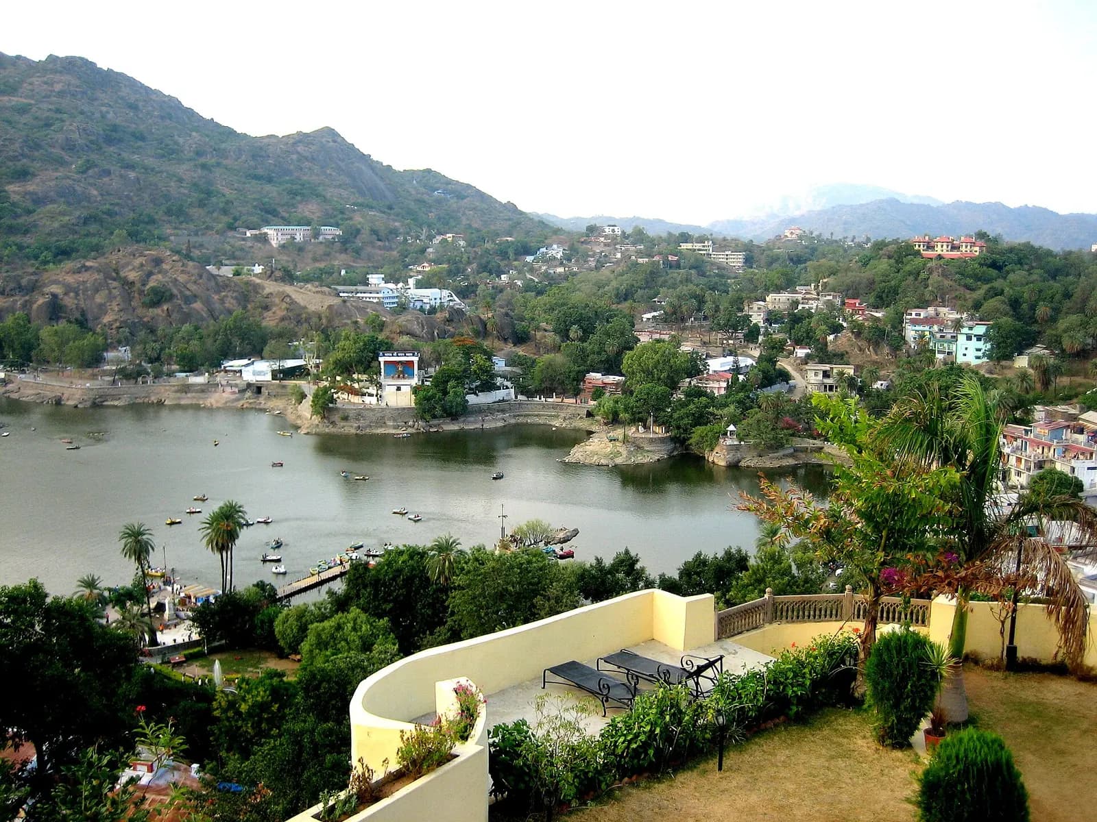 Nakki Lake at Mount Abu with granite hills and boats in the evening light