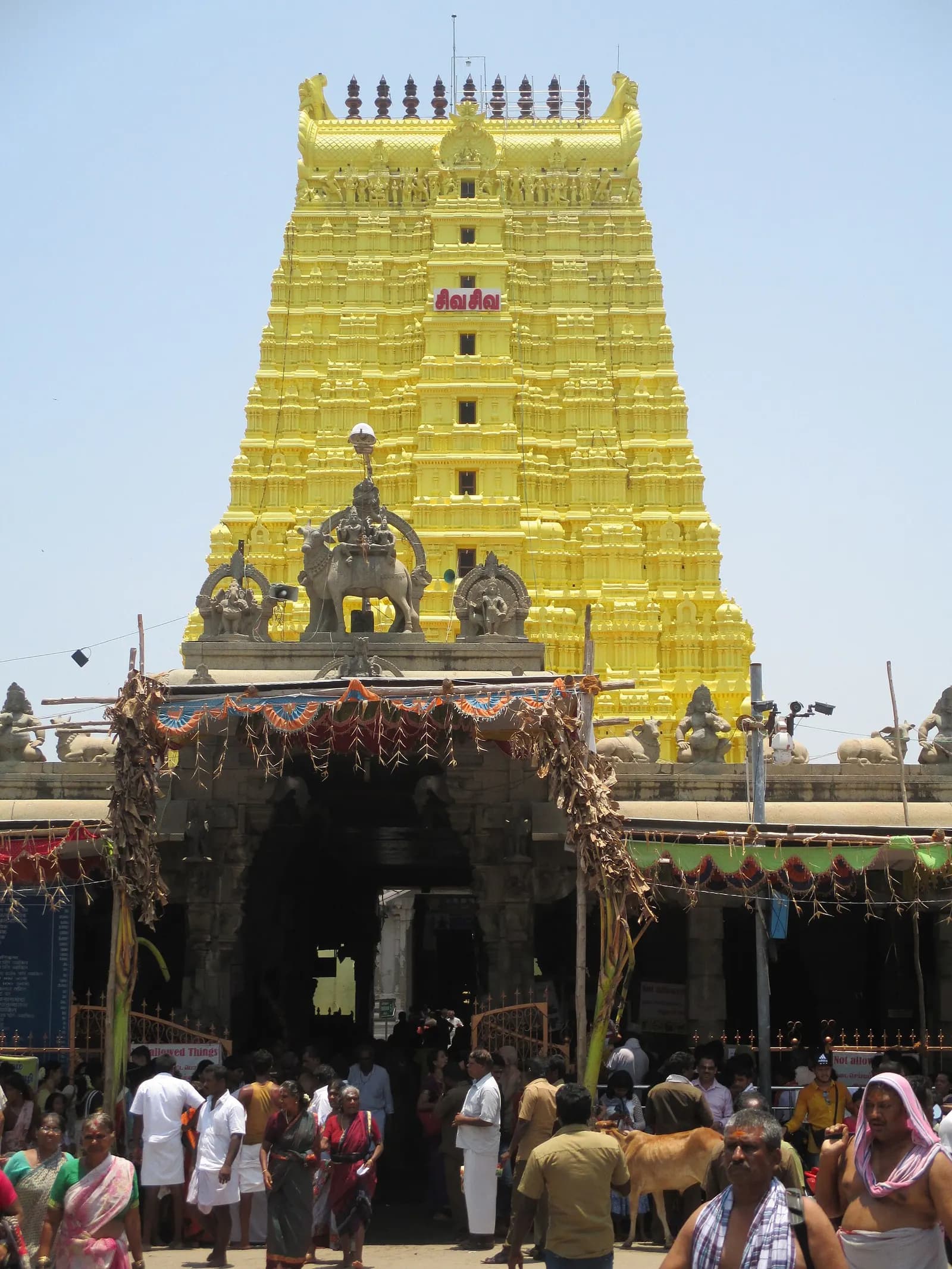 The long pillared corridor of the Ramanathaswamy Temple at Rameswaram receding into shadow