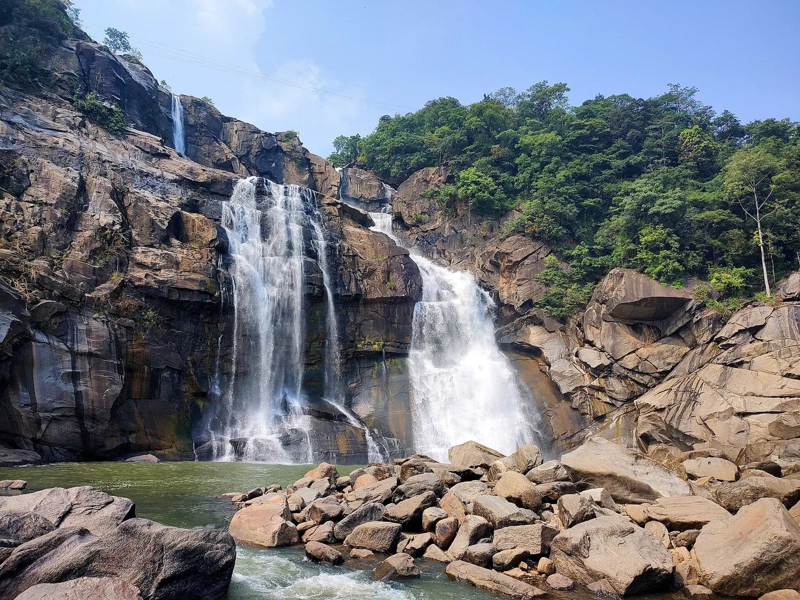 Hundru Falls near Ranchi dropping in stages down a dark basalt gorge in Jharkhand