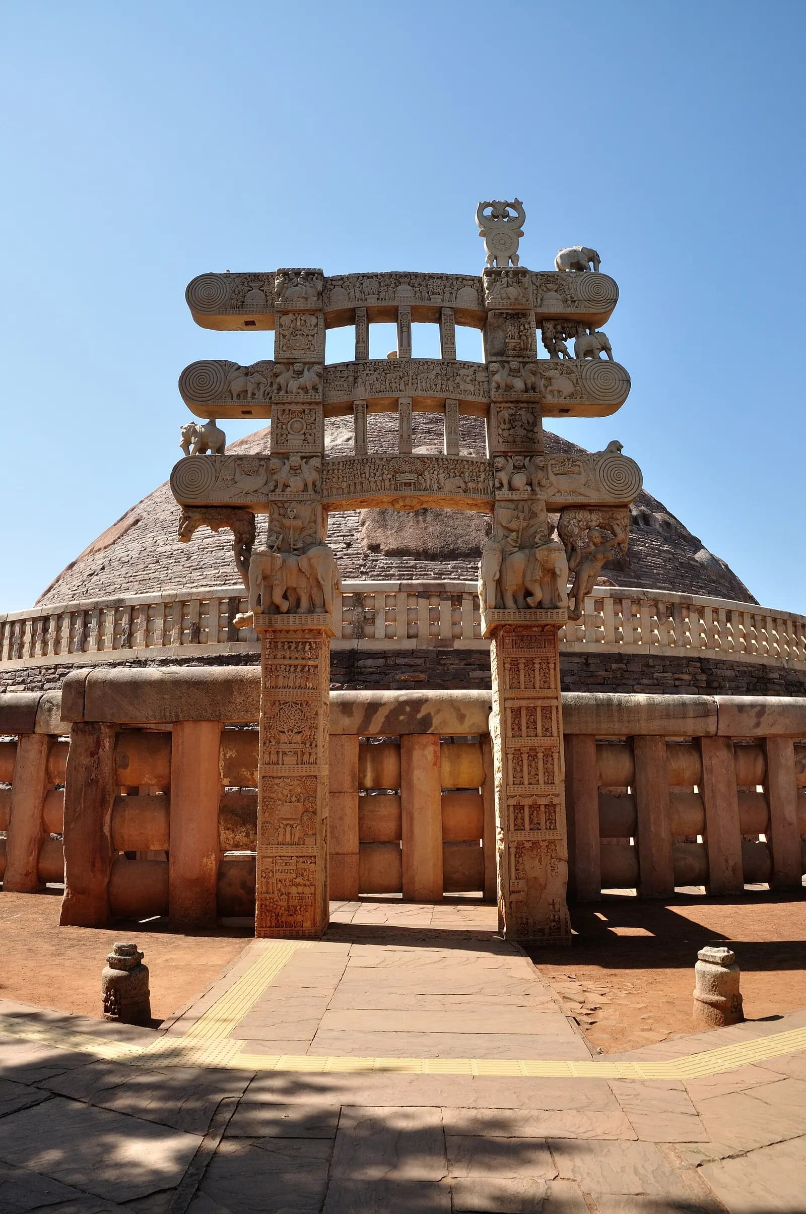 The Great Stupa of Sanchi with its carved stone torana gateway in morning light