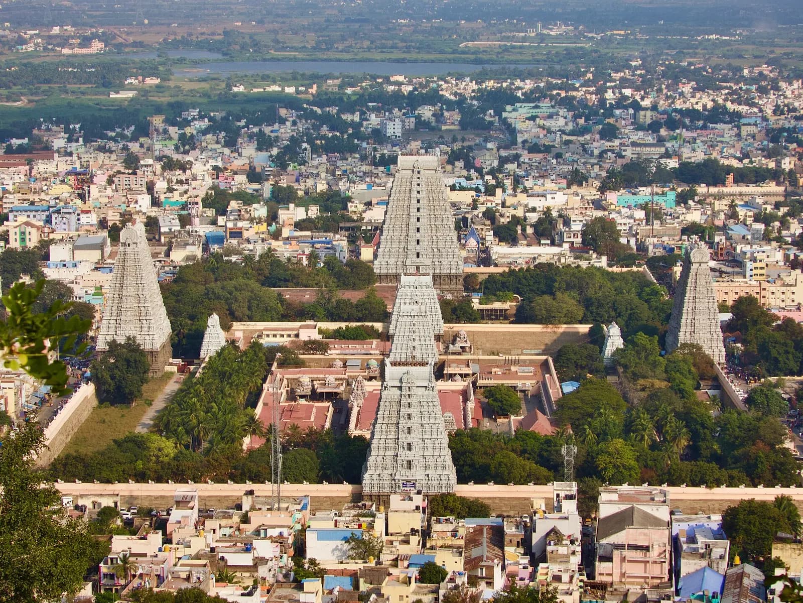 The gopurams of the Arunachalesvara Temple with Arunachala hill rising behind at Tiruvannamalai
