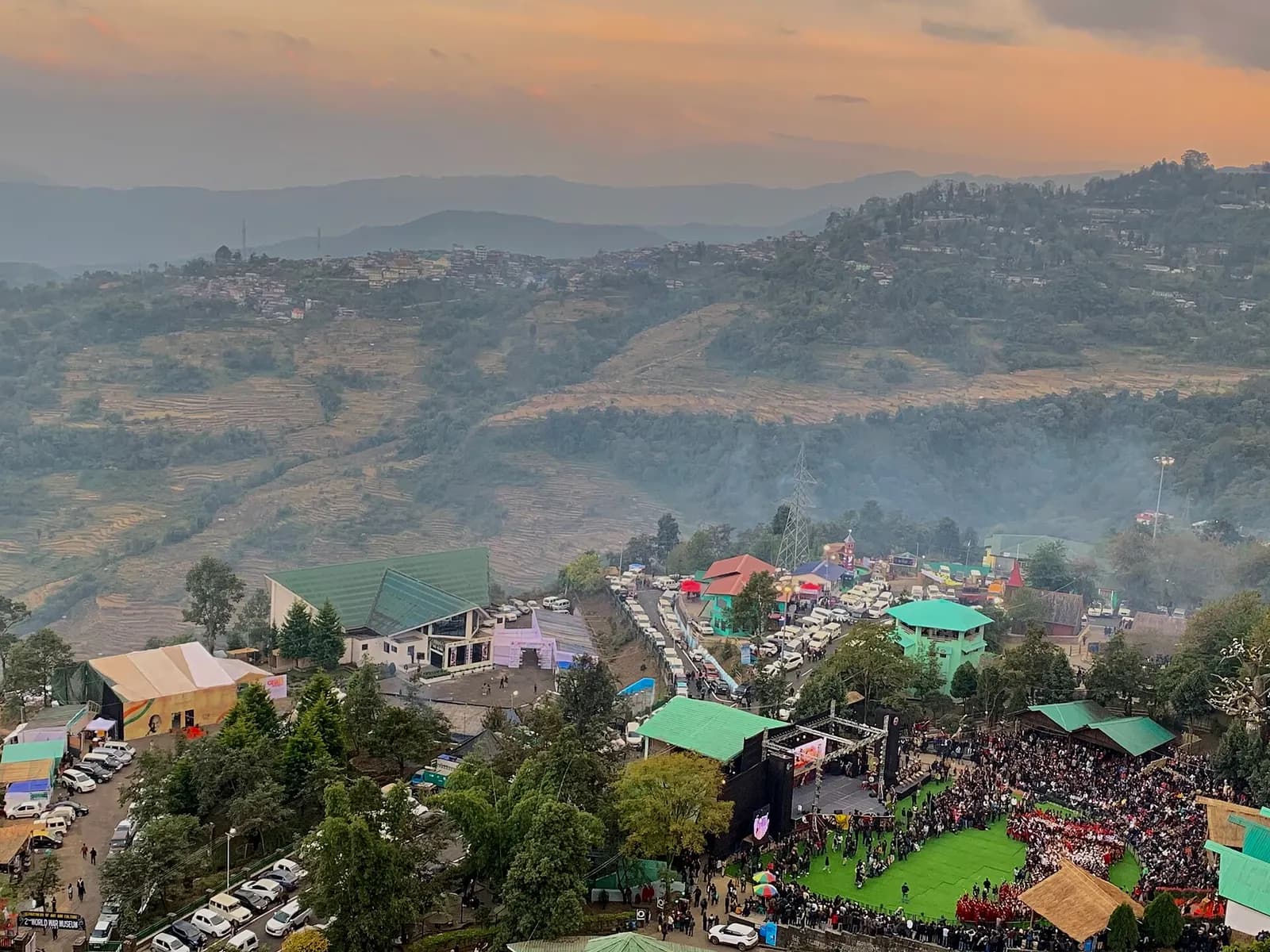 The main arena and tribal morungs at Kisama Heritage Village during Nagaland's Hornbill Festival