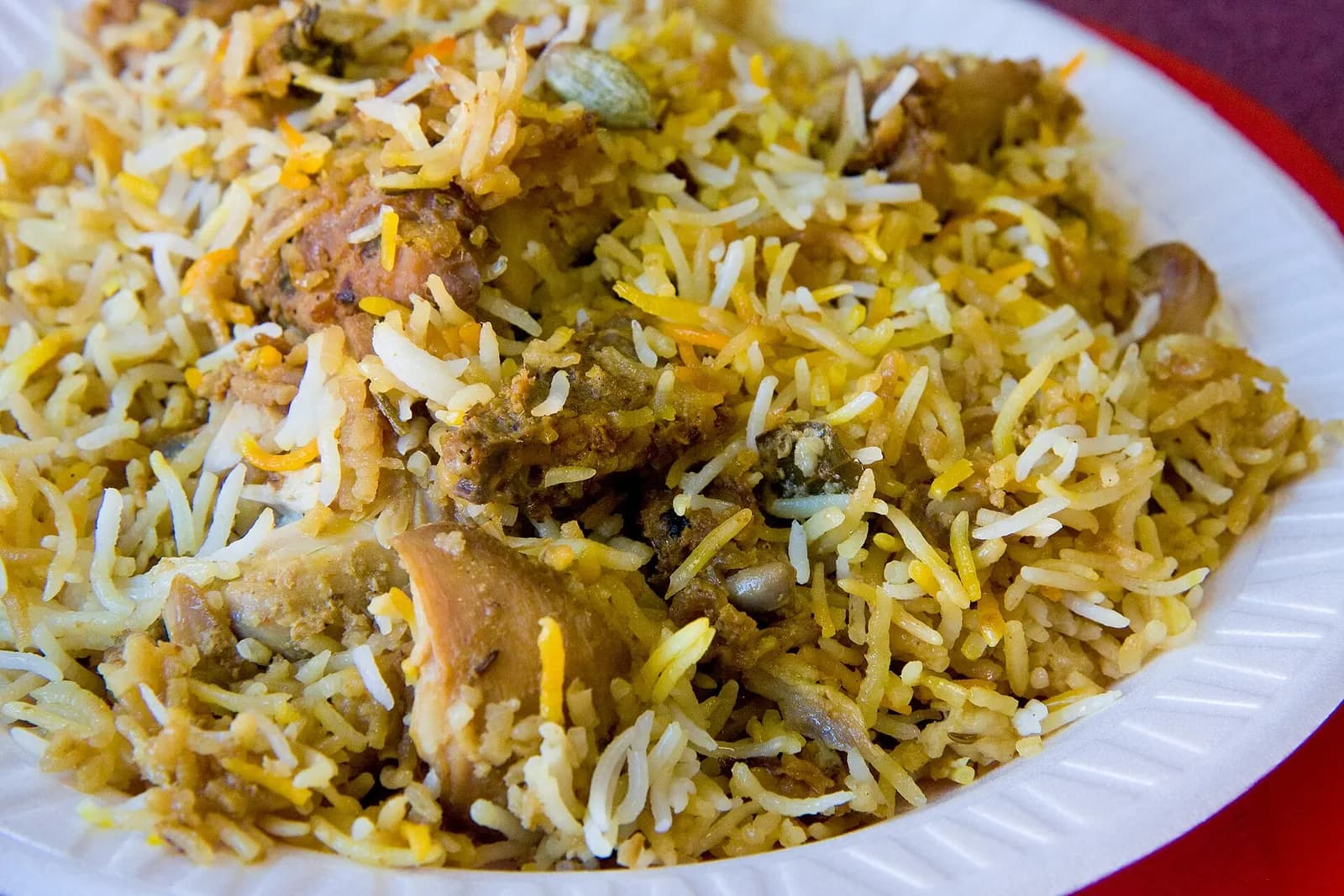 Hyderabadi dum biryani with saffron rice and mutton