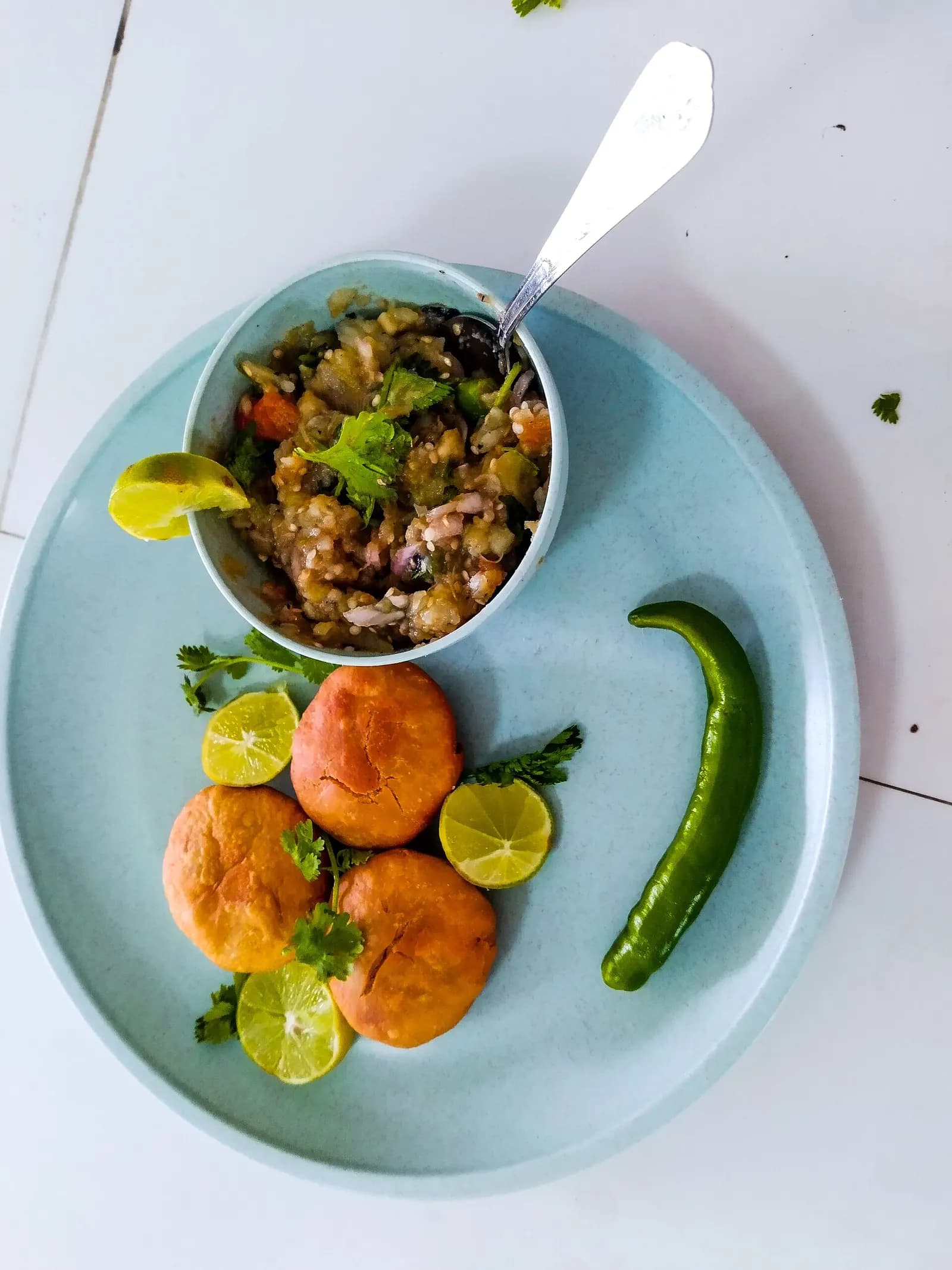 Bihari litti with chokha of roasted brinjal and tomato