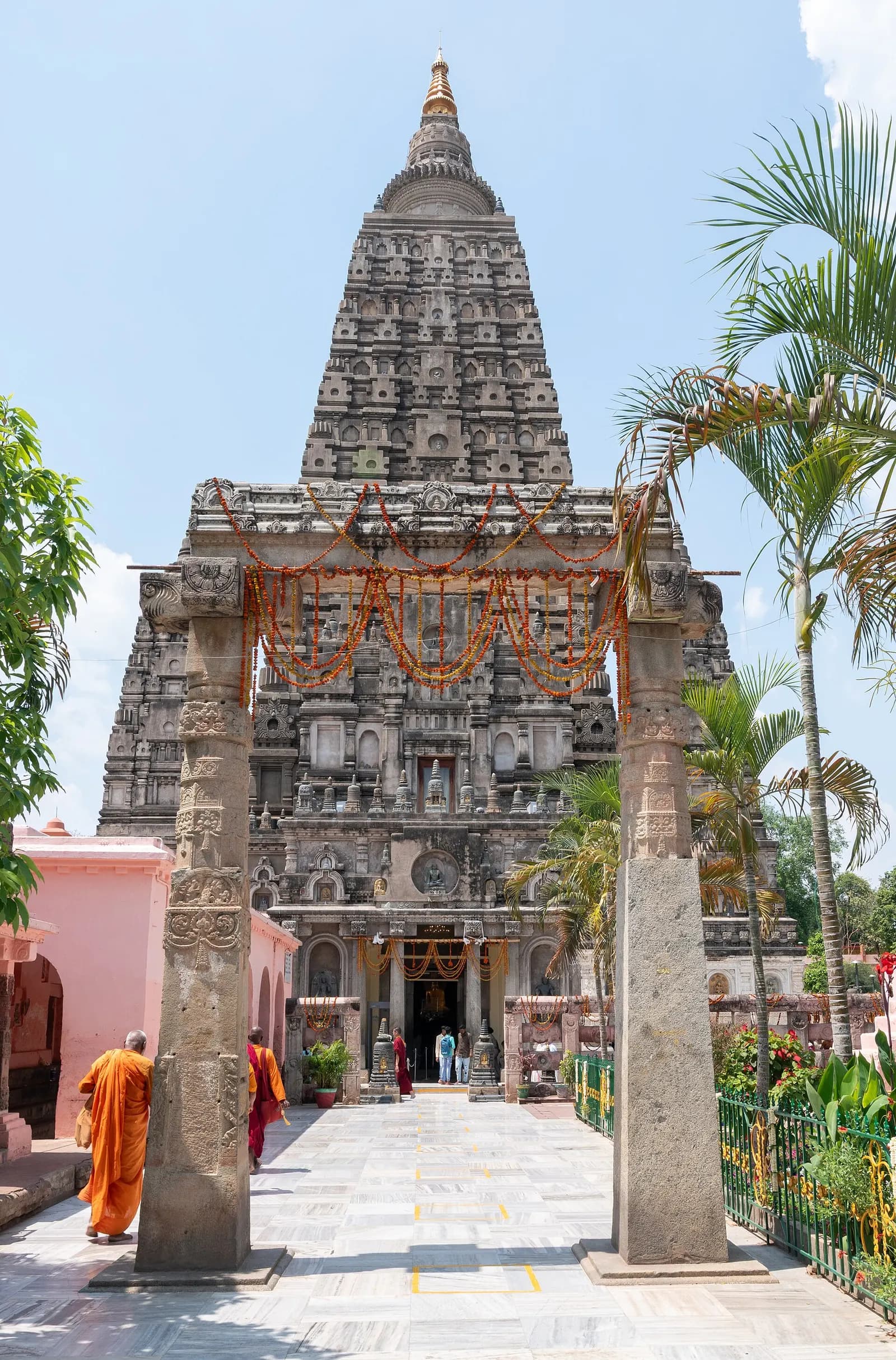 The Mahabodhi Temple complex and its tapering spire at Bodh Gaya, Bihar