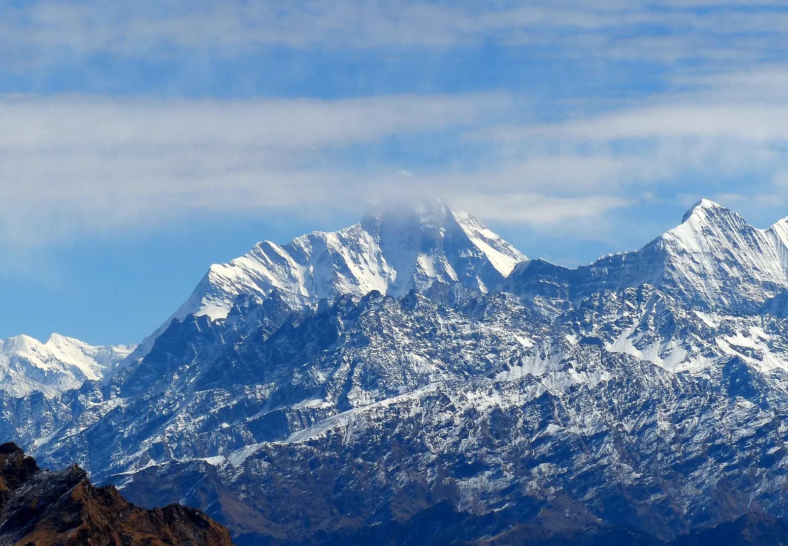 The twin summits of Nanda Devi rising above the inner Himalaya in Uttarakhand