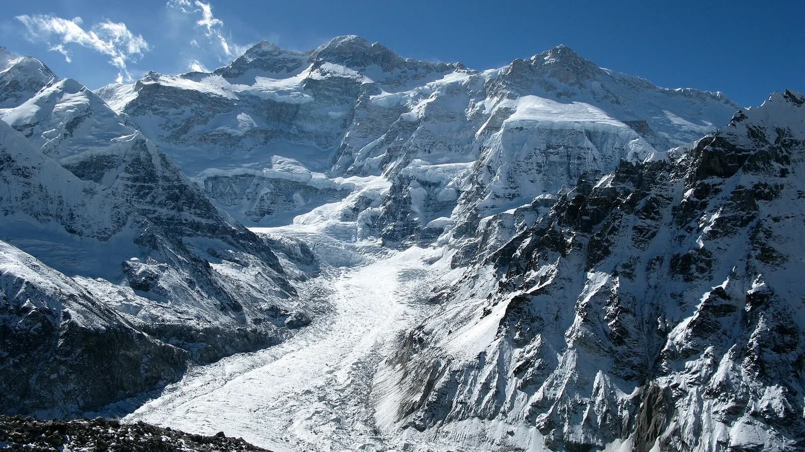 The snow summits of Kangchenjunga at sunrise above the ridges of Darjeeling and Sikkim
